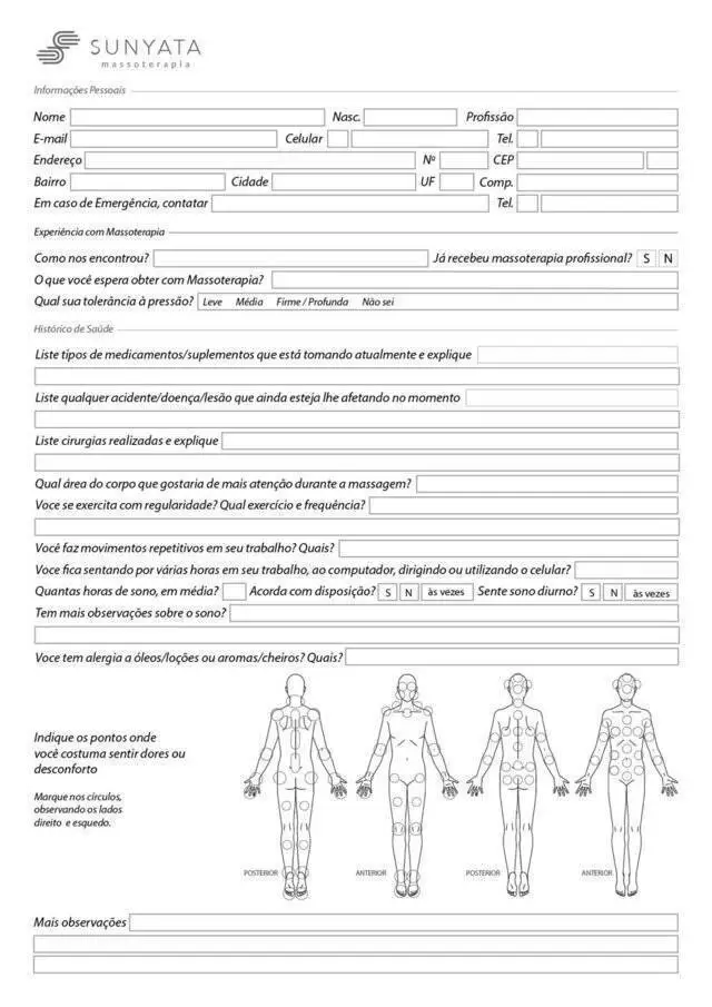 Ficha de Anamnese de Massoterapia em pdf